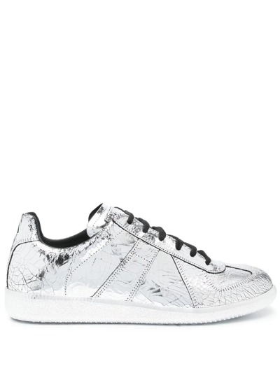 Shop Maison Margiela Metallic Leather Low-top Sneakers In Grey