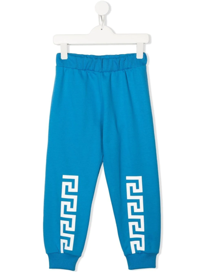 Shop Versace Greca Print Track Pants In Blue