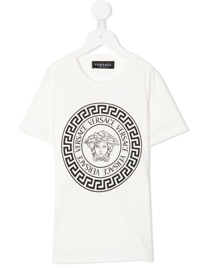 Shop Versace Logo-print Cotton T-shirt In White