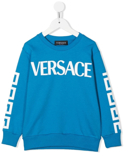 Shop Versace Logo-greca-print Sweatshirt In Blue