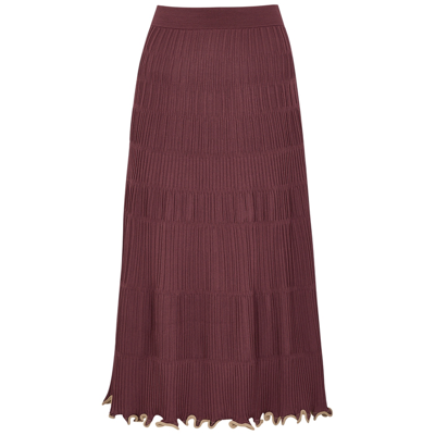 Shop Jonathan Simkhai Malia Burgundy Ribbed-knit Midi Skirt