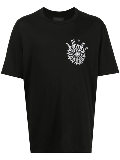 Shop Amiri Flower Logo Print Cotton T-shirt In Black
