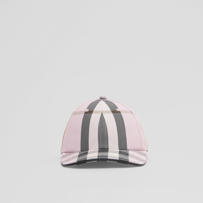 Shop Burberry Logo Detail Check Cotton Baseball Cap In Pink