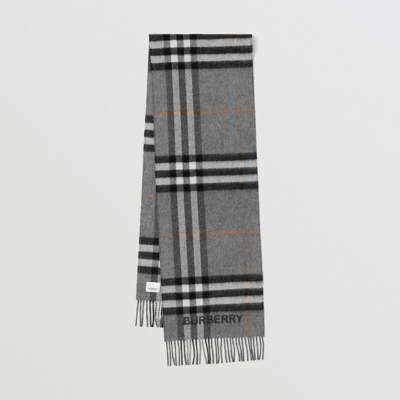 Shop Burberry Contrast Check Cashmere Scarf In Grey/charcoal