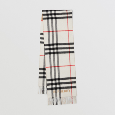 Shop Burberry Contrast Check Cashmere Scarf In Archive Beige/natural White