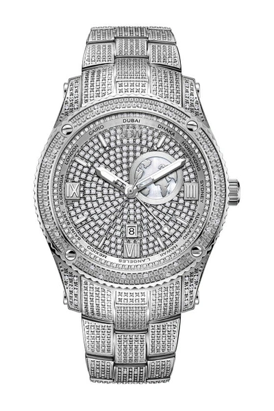 Shop Jbw Jet Setter Diamond Bracelet Watch, 46mm In Silver