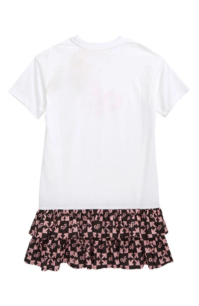 Shop Off-white Kids' Logo Tiered Drop Waist T-shirt Dress In White Pink