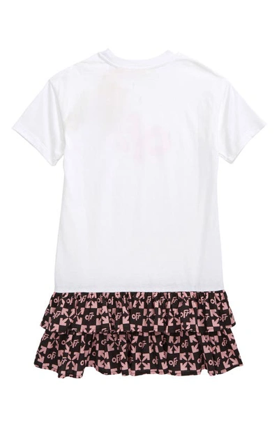 Off-white Kids' Logo Tiered Drop Waist T-shirt Dress In White Pink