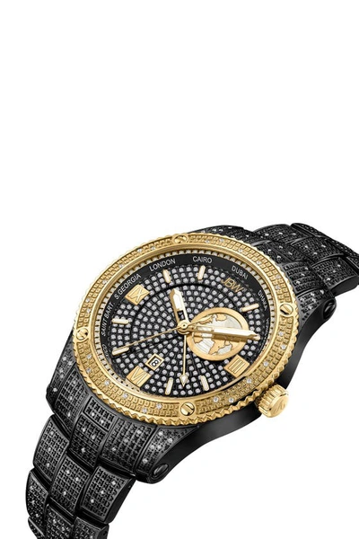 Shop Jbw Jet Setter Gmt Diamond Bracelet Watch, 46mm In Black