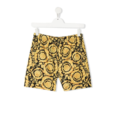 Shop Versace Teen Black And Gold Giada Barocco Print Swim Shorts In Yellow