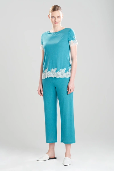 Shop Natori Luxe Shangri-la Tencel™ Short Sleeve Pajamas Set Basics In Heather Vivid Teal