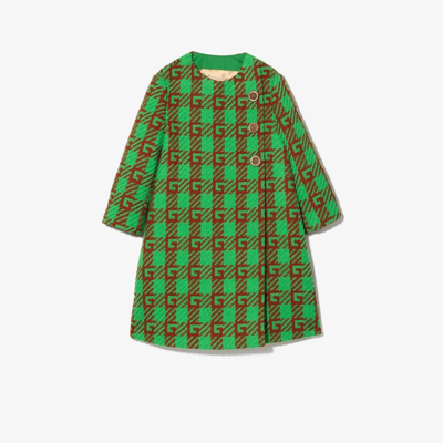 Shop Gucci Green G Motif Check Print Wool Coat