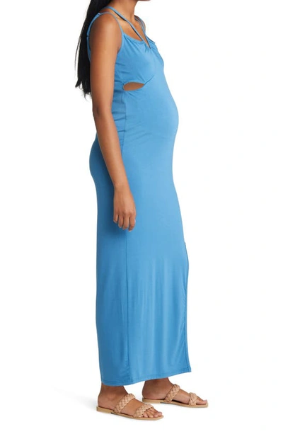 Shop Emilia George Bella Cutout Maternity Maxi Dress In Blue