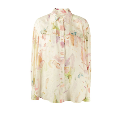 Shop Alemais Multicoloured Annie Printed Linen Utility Shirt