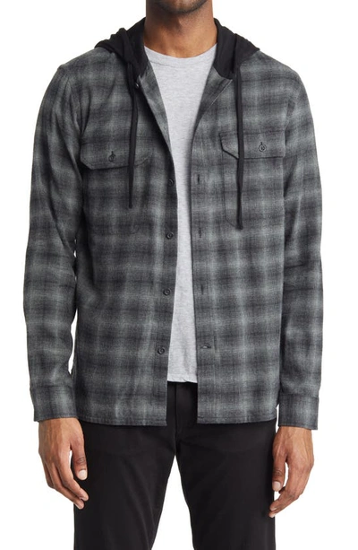 Shop Vince Tonal Shadow Plaid Hoodie In Heather Grey