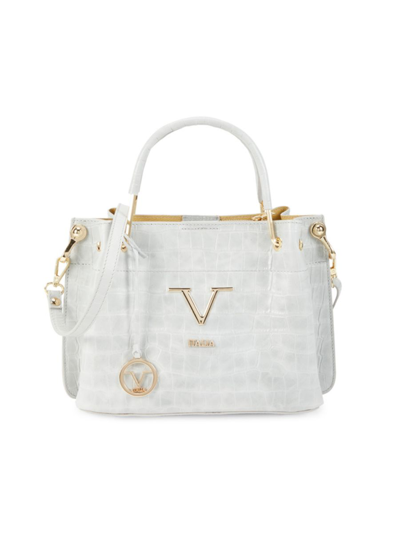 Shop V Italia Women's Registered Trademark Of Versace 19.69 Croc Embossed Leather Satchel In White