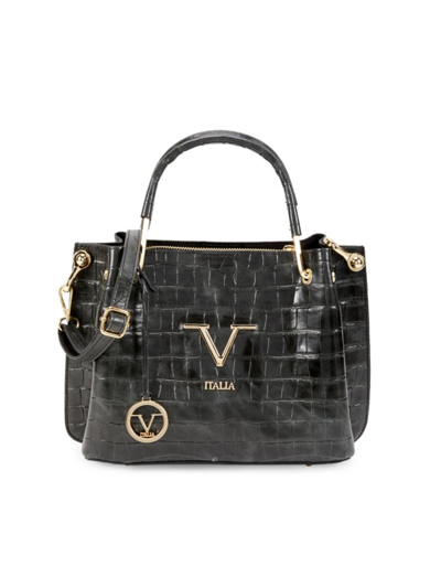 Shop V Italia Women's Registered Trademark Of Versace 19.69 Croc Embossed Leather Satchel In Black