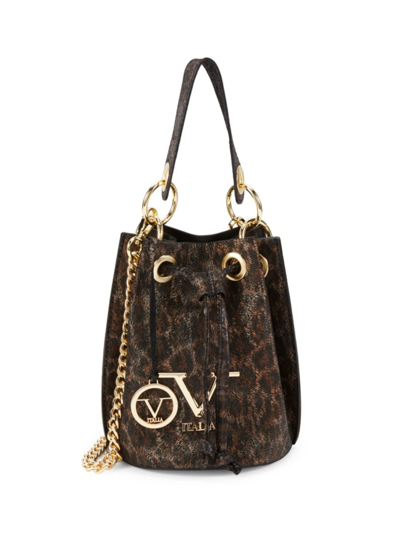 Shop V Italia Women's Registered Trademark Of Versace 19.69 Leather Mini Bucket Bag In Cheetah