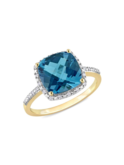 Shop Sonatina Women's 14k Yellow Gold, London Blue Topaz & Diamond Ring