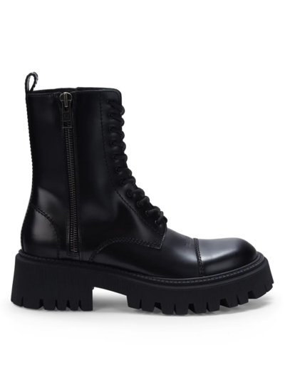 Shop Balenciaga Men's Leather Combat Boots In Black