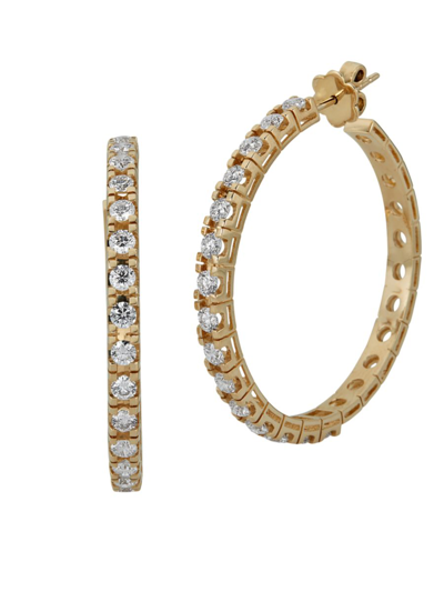 Shop Saks Fifth Avenue Women's 14k Yellow Gold & White Diamond Loop Hoop Earrings