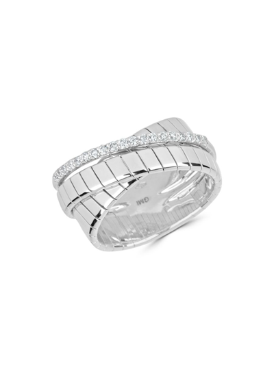 Shop Saks Fifth Avenue Women's 14k White Gold & White Diamond Across Bow Ring/size 7