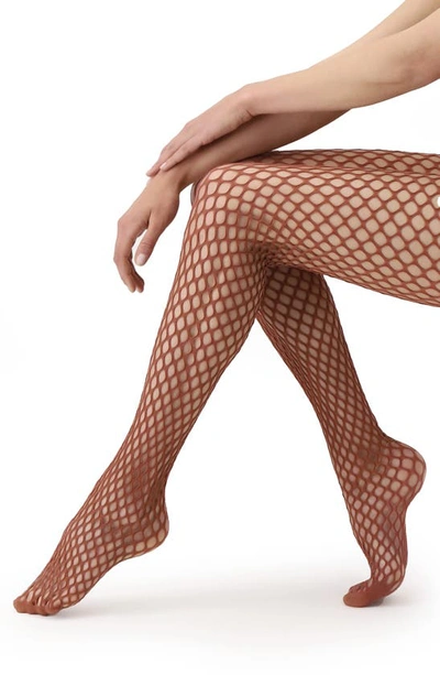 Shop Oroblu Ethical Net Tights In Curry