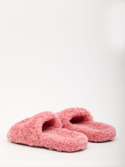 Shop Balenciaga Furry Slide Sandals In Pink