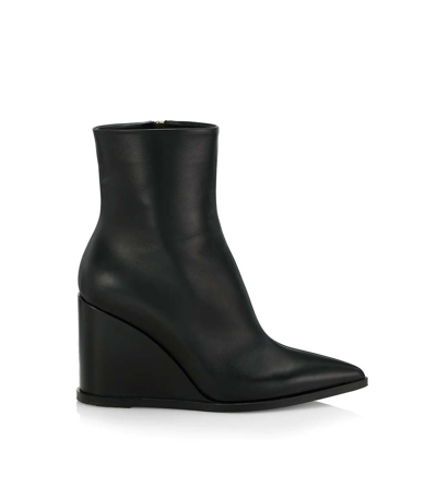 Shop Gianvito Rossi Vitello Leather Wedge Boots In Black