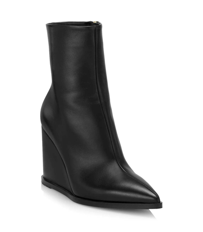 Shop Gianvito Rossi Vitello Leather Wedge Boots In Black