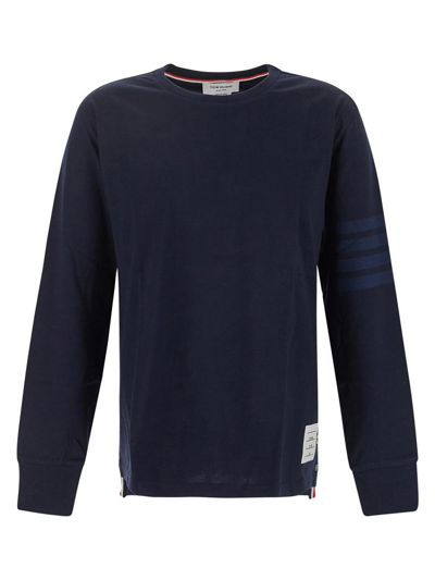 Shop Thom Browne Navy Cotton Jersey Long Sleeve Tonal 4-bar Rugby T-shirt In Blue