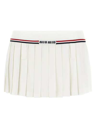 Shop Miu Miu Pleated Mini Skirt In White