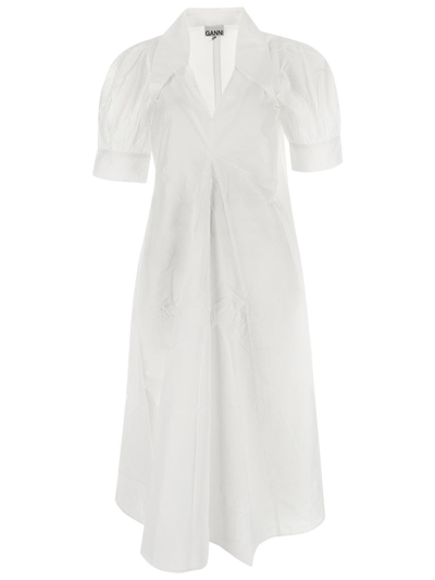 Shop Ganni Poplin Midi Dress In White