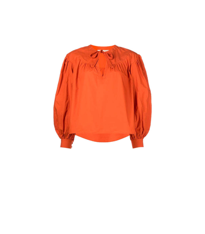 Shop Ulla Johnson Delaney Cotton-poplin Blouse In Orange