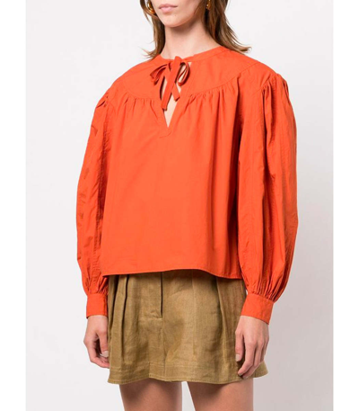 Shop Ulla Johnson Delaney Cotton-poplin Blouse In Orange