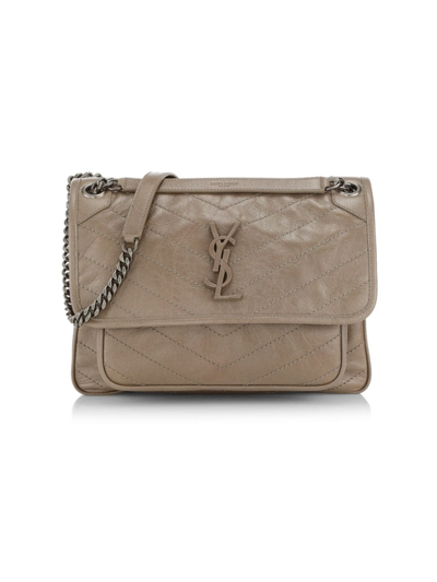 Shop Saint Laurent Medium Niki Leather Shoulder Bag In Greyish Brown