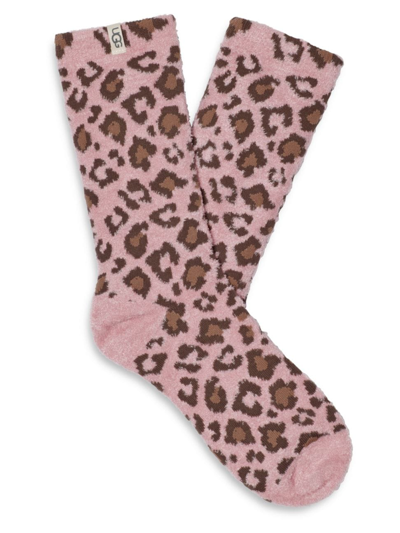 Shop Ugg Women's Leslie Graphic Crew Socks In Clay Pink Leopard