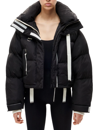 Shop Shoreditch Ski Club Women's Willow Short Puffer Jacket In Black White Trims