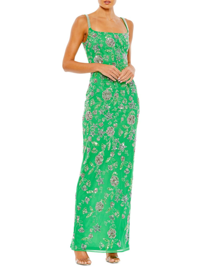 Shop Mac Duggal Women's Beaded Floral Column Gown In Spring Green
