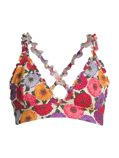 Shop La Doublej Women's Floral Frilly Bikini Top In Zinnie
