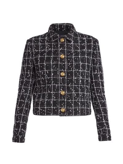 Shop Giambattista Valli Women's Cropped Checkered Knit Jacket In Black White