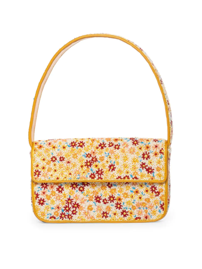 Shop Staud Tommy Floral Beaded Bag In Neutral