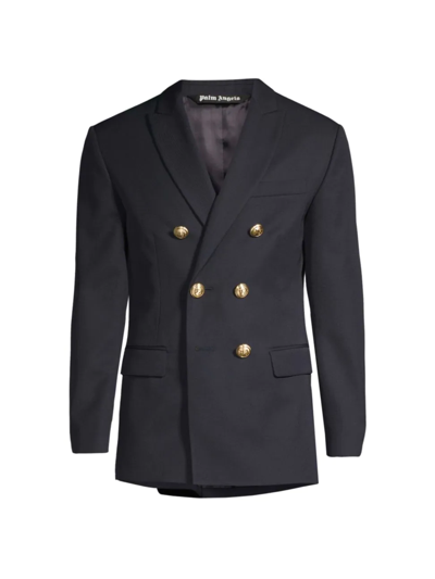 Shop Palm Angels Men's Palm Double-breasted Blazer In Navy Blue