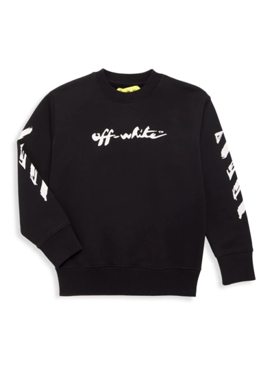 Shop Off-white Little Boy's & Boy's Script Logo Sweatshirt In Black White