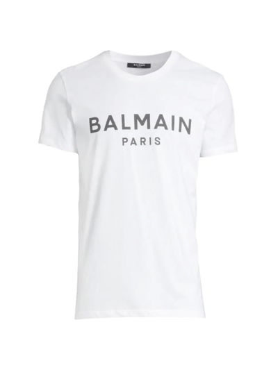 Shop Balmain Men's Logo Cotton T-shirt In White Black