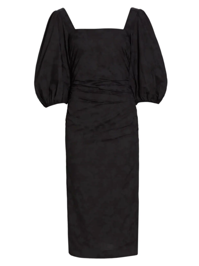 Shop Michelle Smith Women's  X Saks Gemma Squareneck Balloon-sleeve Midi-dress In Black