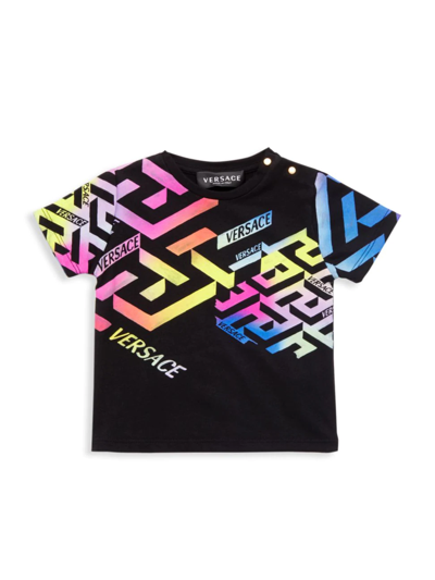 Shop Versace Kid's La Greca Logo T-shirt In Black Multi