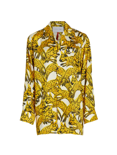 Shop Az Factory Women's Pouncing Cheetah Pyjama Shirt In Ivory Yellow