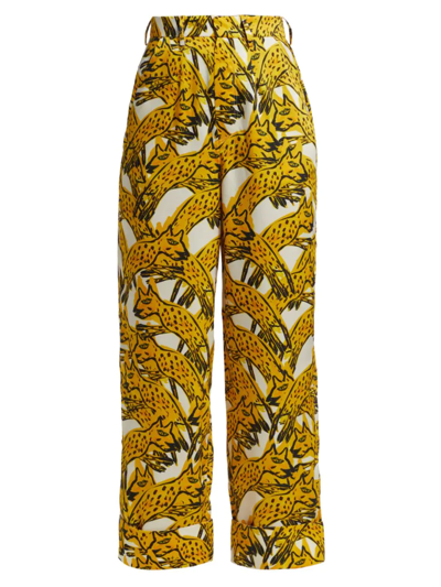 Shop Az Factory Women's Pouncing Cheetah Printed Straight-leg Pants In Ivory Yellow