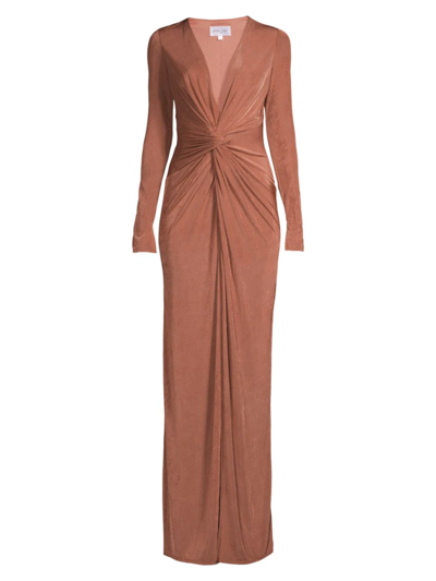 Shop Katie May Women's Slinky Shimmer Knit Cut-out Gown In Muted Copper